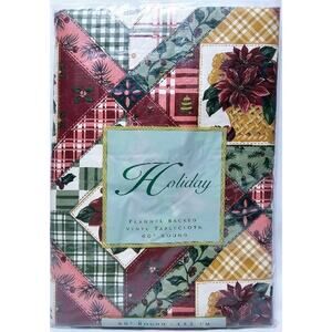 Vtg Town & Country Flannel Backed Vinyl 60" Round Tablecloth NEW Country Poinset